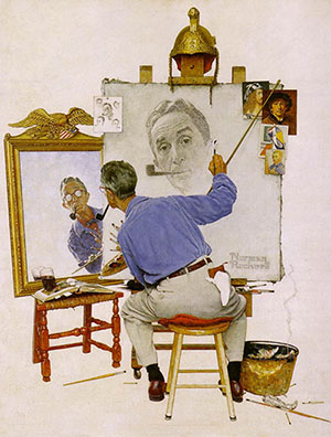 triple self portrait by norman rockwell